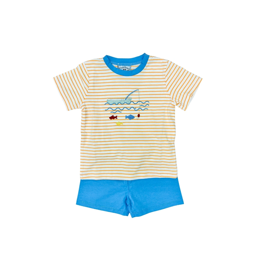 Three Sisters Orange Stripe Gone Fishing Short Set