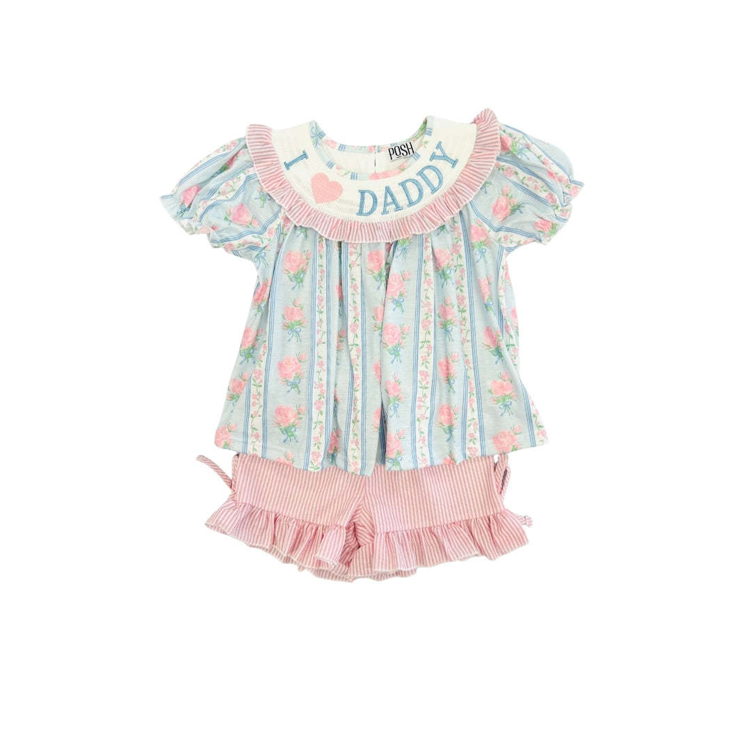 POSH Smocked I Love Daddy Floral Short Set