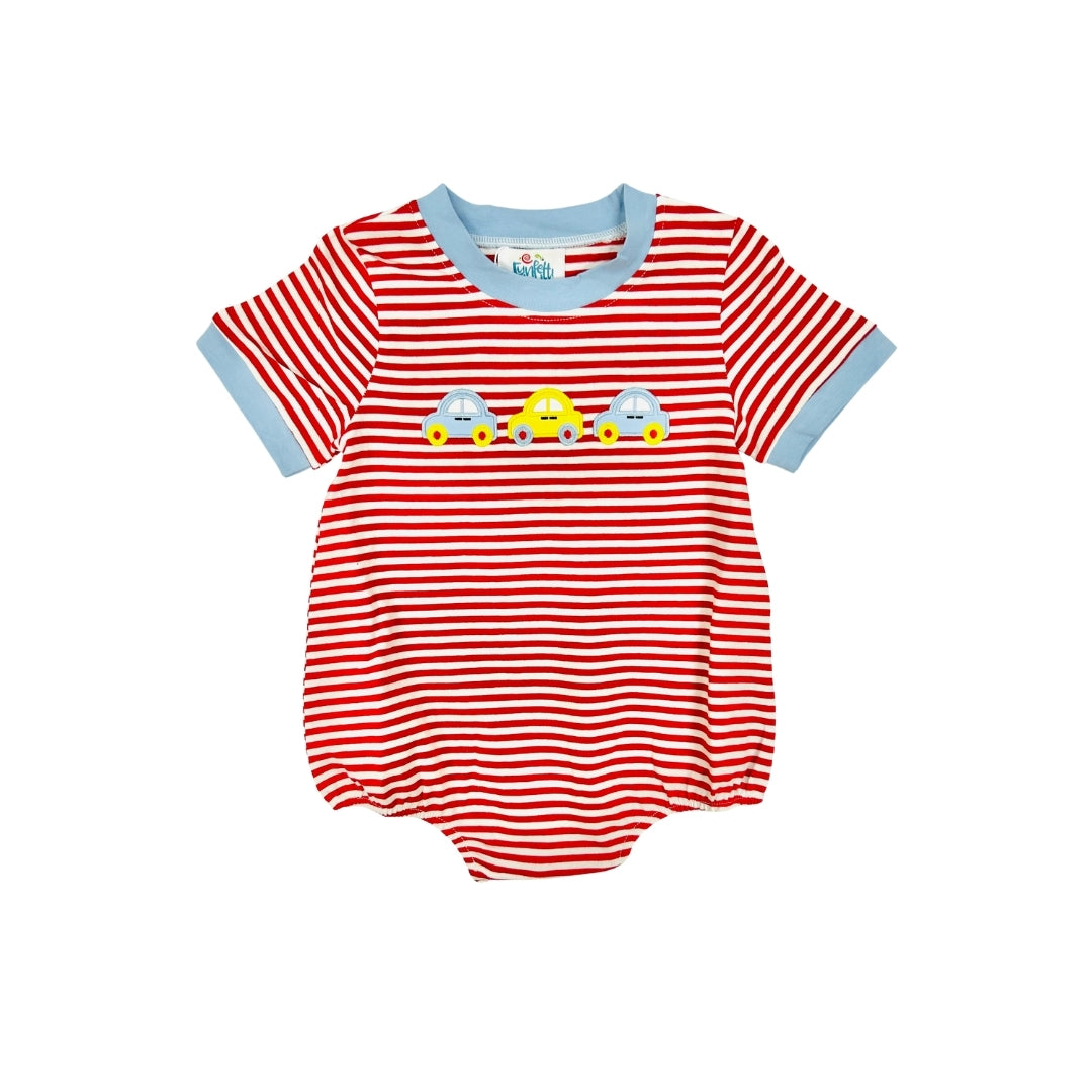 Funfetti Kids Red Stripe Car Applique Bubble