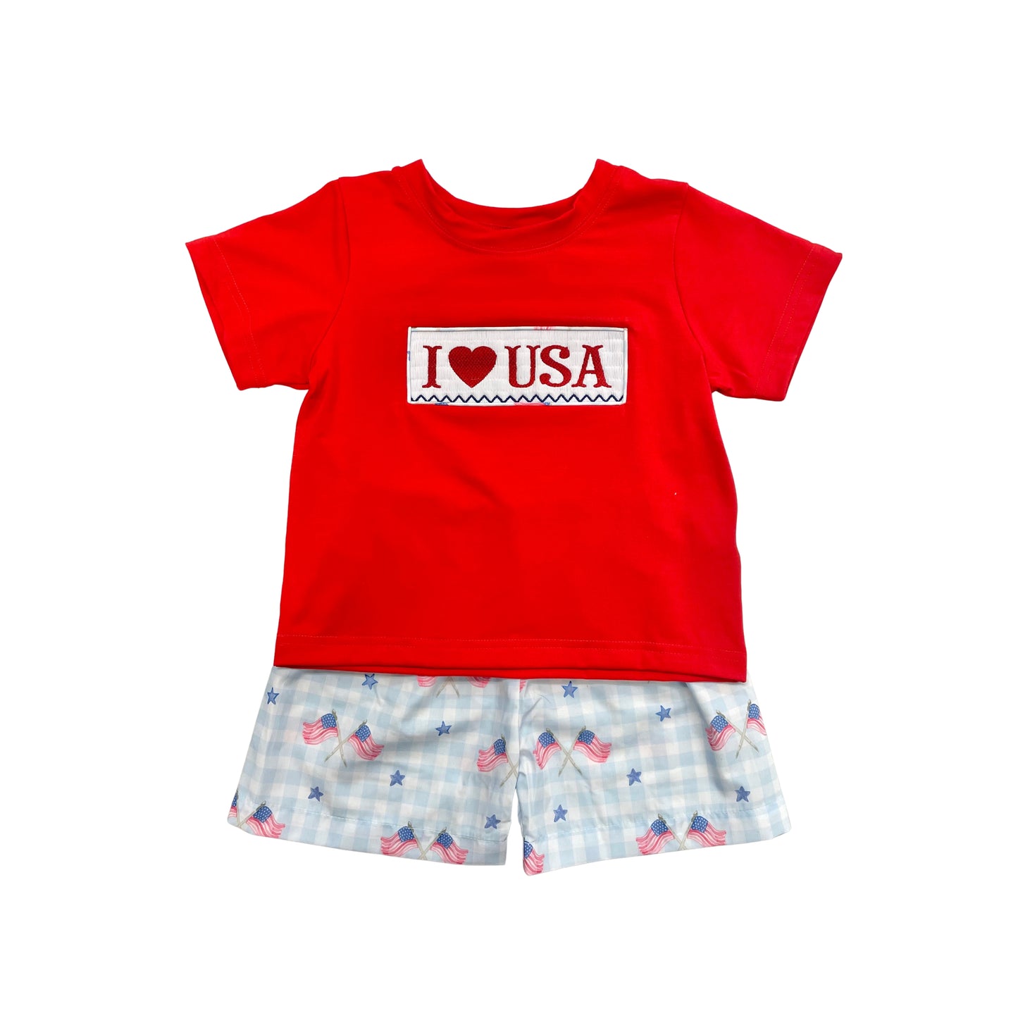 Elizabeth Ann Boys Hand Smocked "I Love USA" Short Set