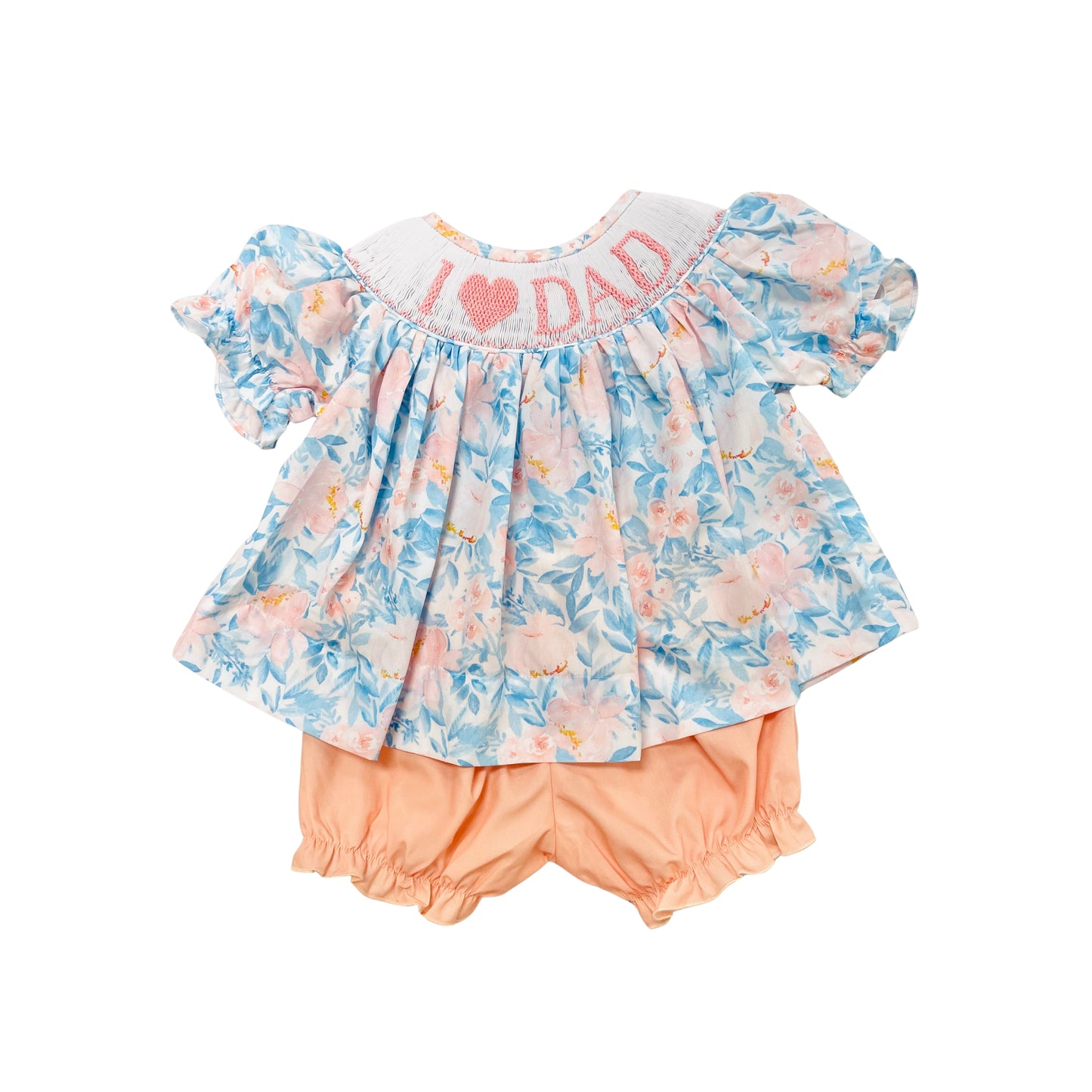 Elizabeth Ann Girl "I Love Dad" Smocked Floral Bloomer Set