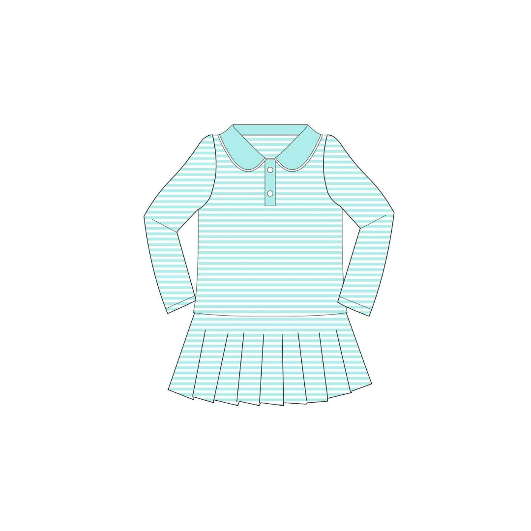 PRE ORDER - Funfetti Kids Aqua Stripe Active Long Sleeve Dress