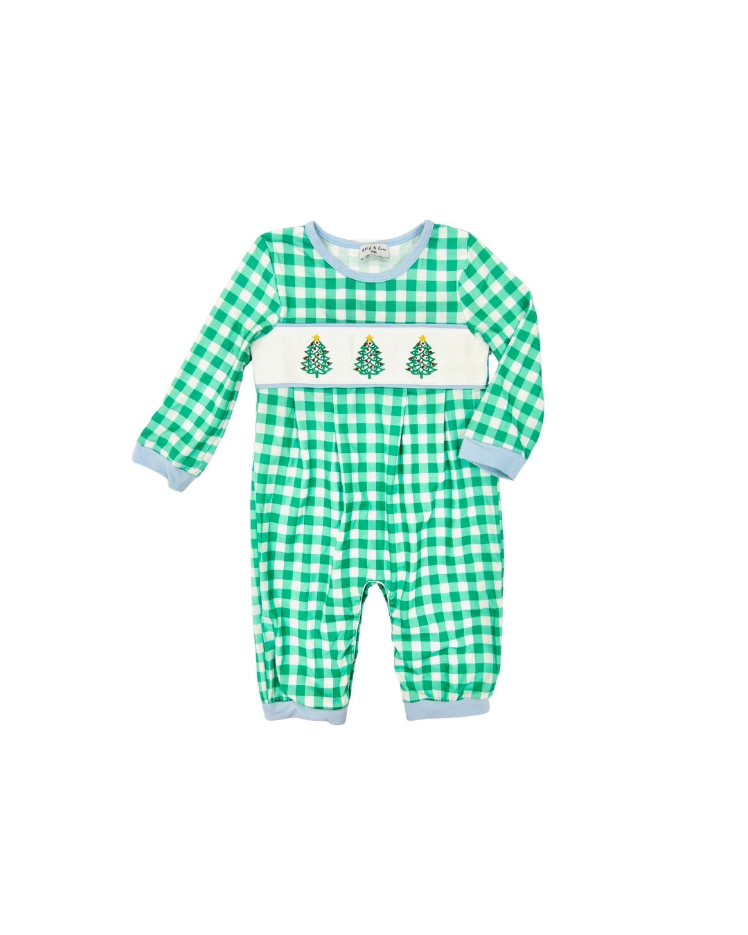Blue/Green Gingham Christmas Tree Romper