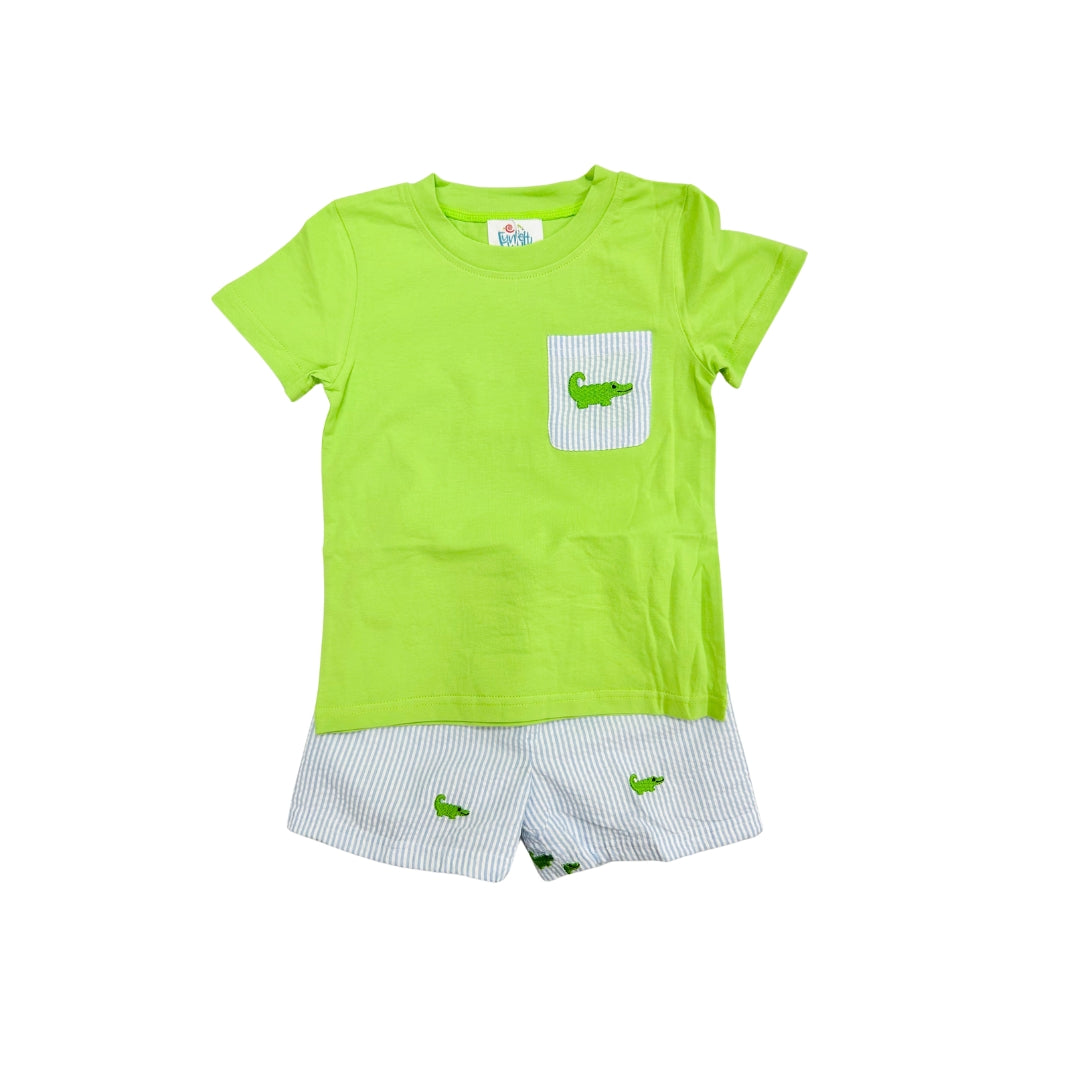 Funfetti Kids Alligator Seersucker Short Set