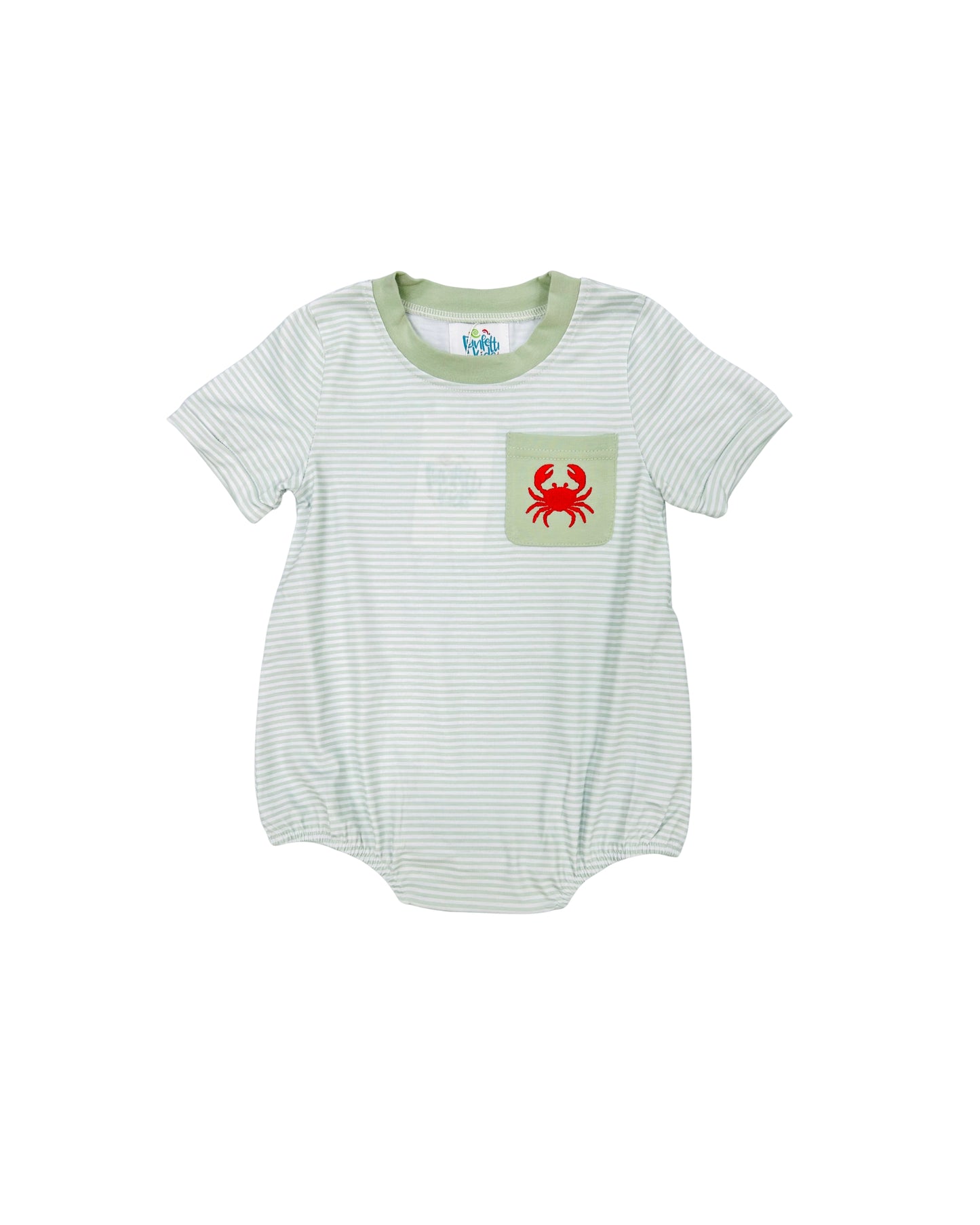 Funfetti Kids Sage Stripe Crab Embroidered Bubble