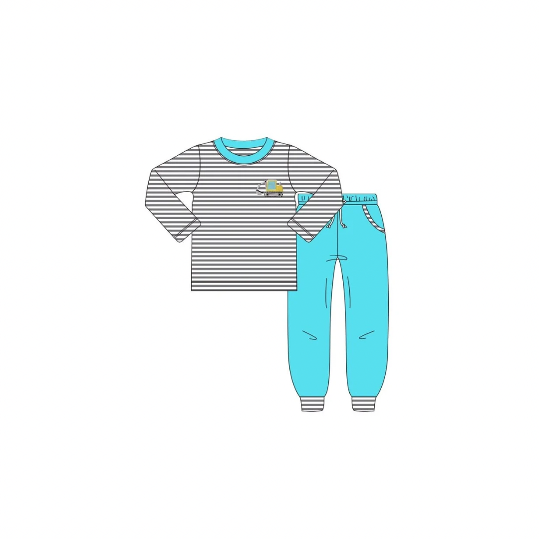 PRE ORDER - Funfetti Kids Grey Stripe Excavator Applique Jogger Set