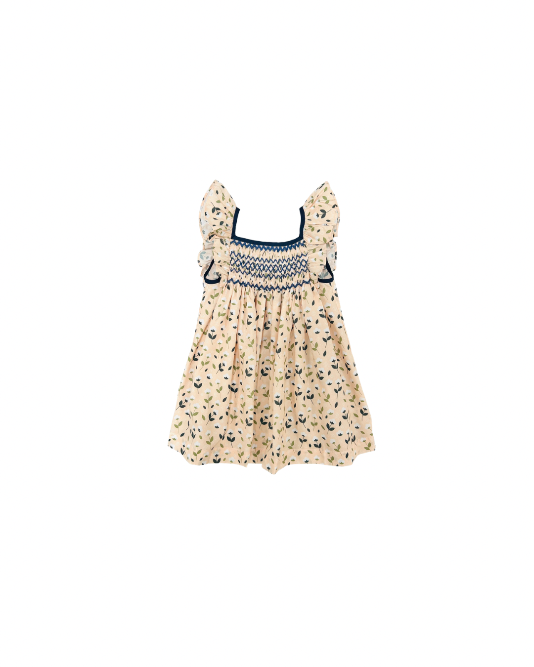 Hand Smocked Flutter Sleeve Floral Dress