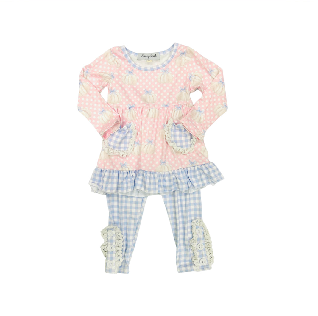 Light Pink Polka Dot Legging Set with Pumpkins