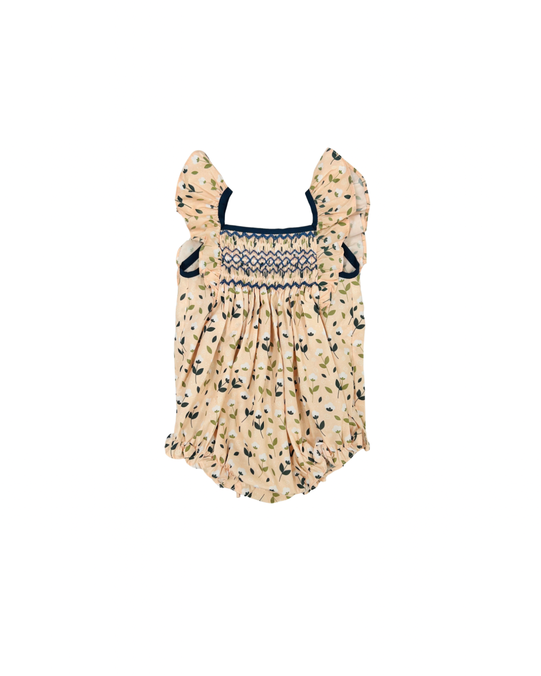 Hand Smocked Flutter Sleeve Floral Bubble