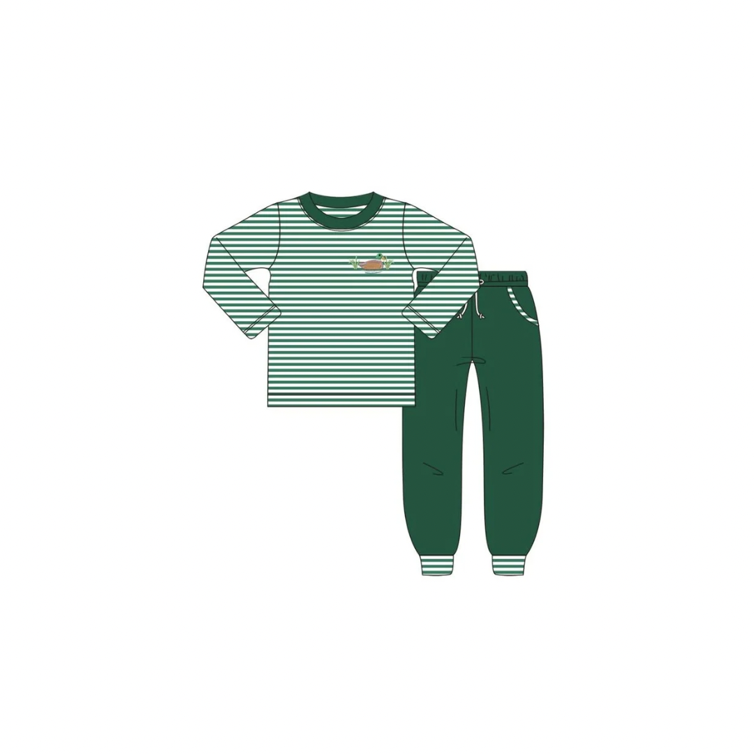 PRE ORDER - Funfetti Kids Green Stripe Mallard Applique Jogger Set