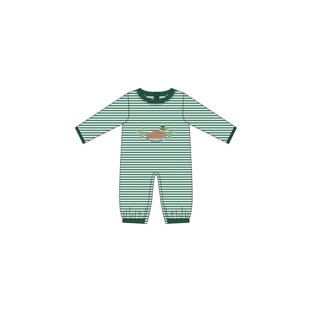 PRE ORDER - Funfetti Kids Green Stripe Mallard Applique Romper