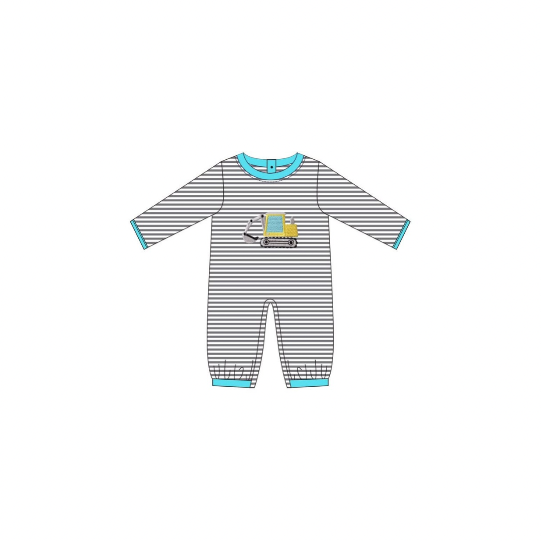 PRE ORDER - Funfetti Kids Grey Stripe Excavator Applique Romper
