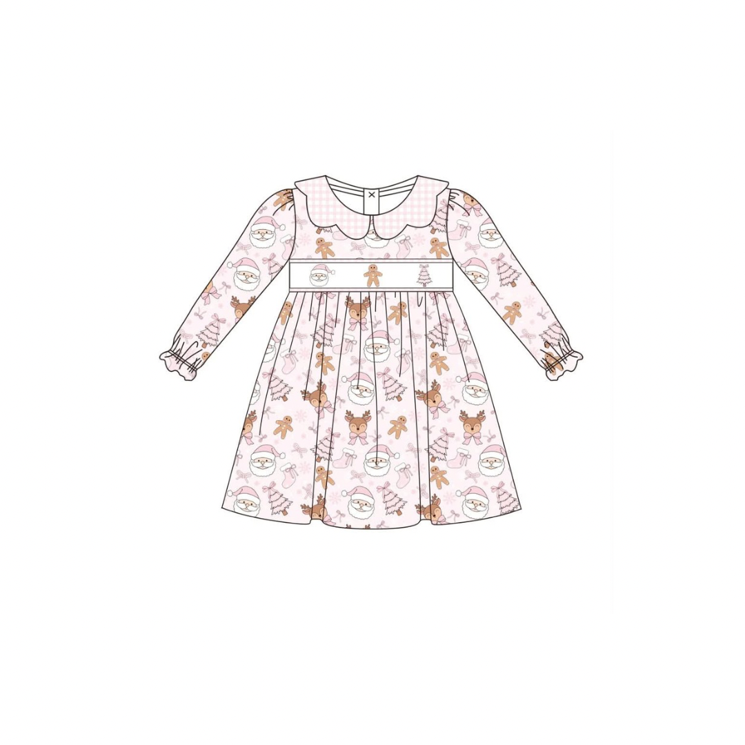 PRE ORDER - Funfetti Kids Pink Santa & Friends Embroidered Dress