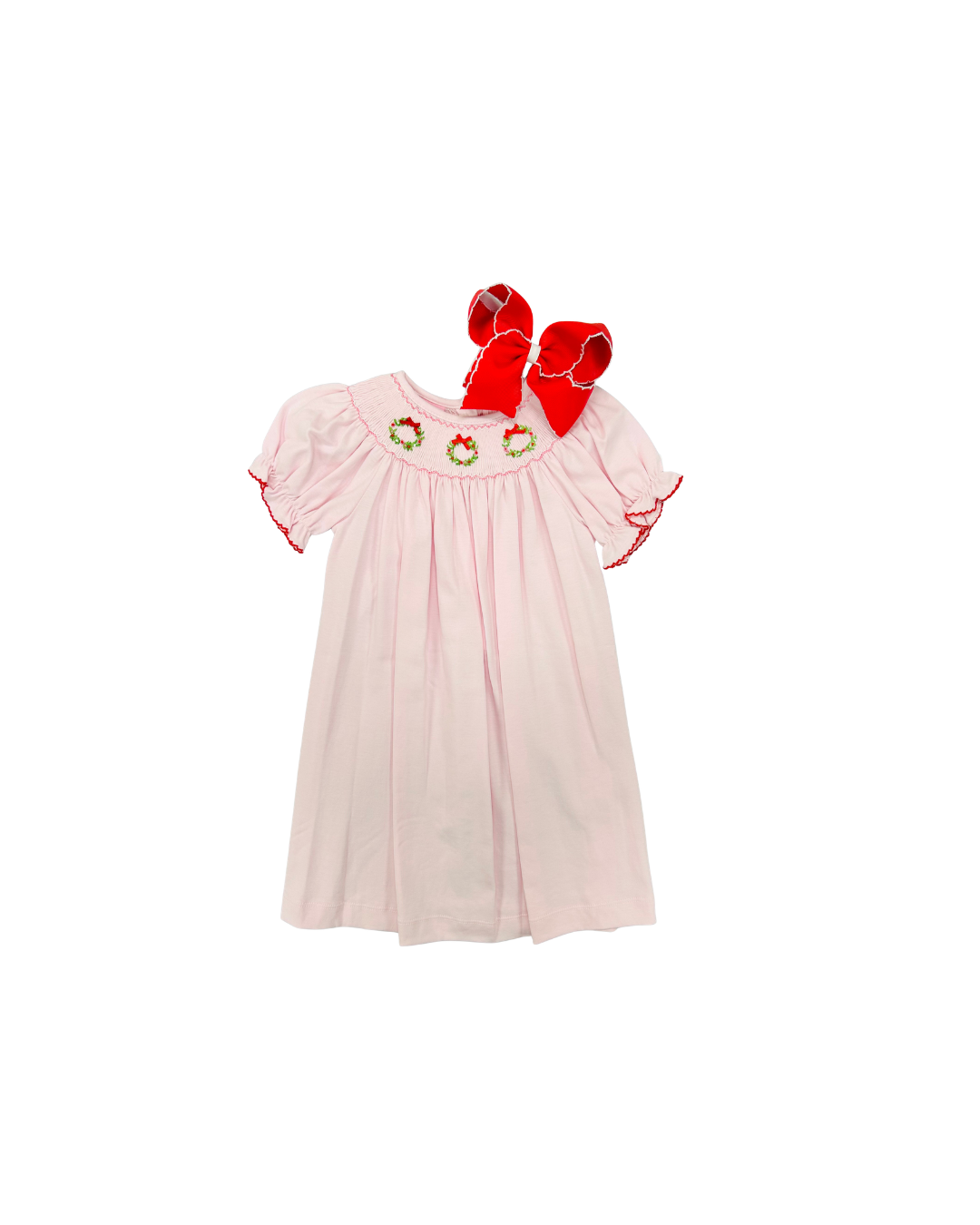 Petit Bebe Light Pink Pima Hand Smocked Wreath Dress