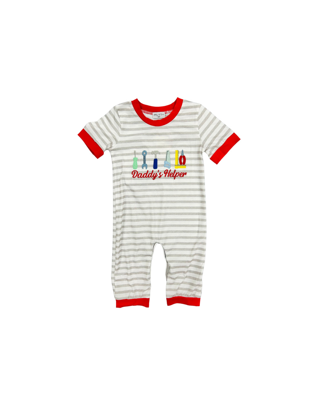 Grey Stripe Daddys Helper Tool Romper