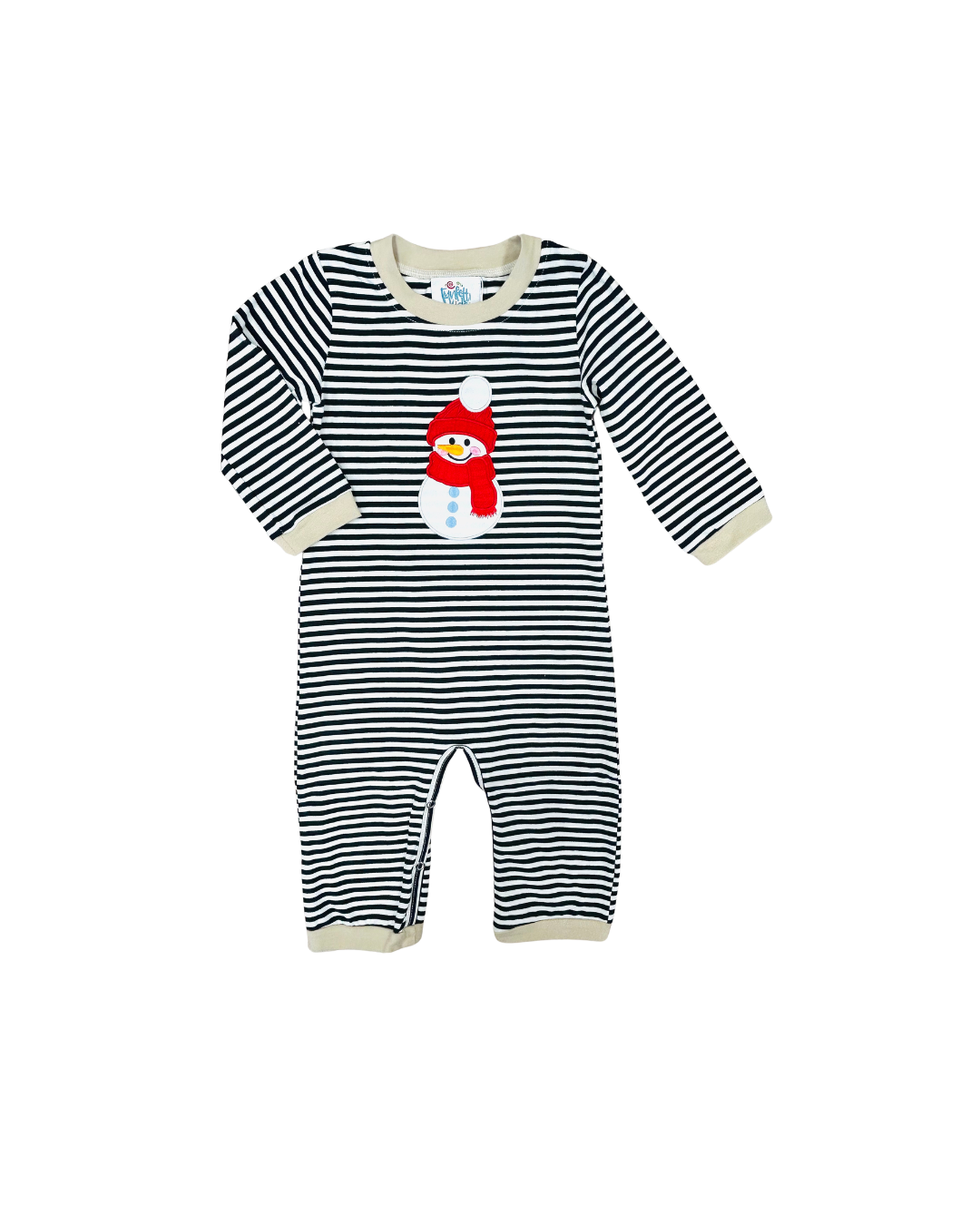 Funfetti Kids Embroidered Snowman Stripe Romper