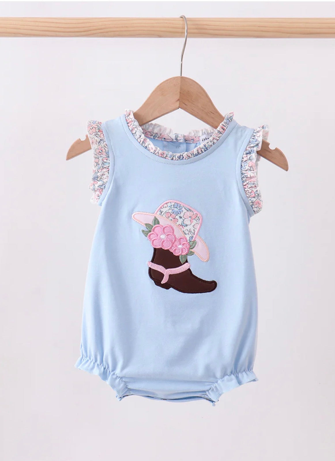 Floral/Cowboy Boot Applique Ruffle Bubble