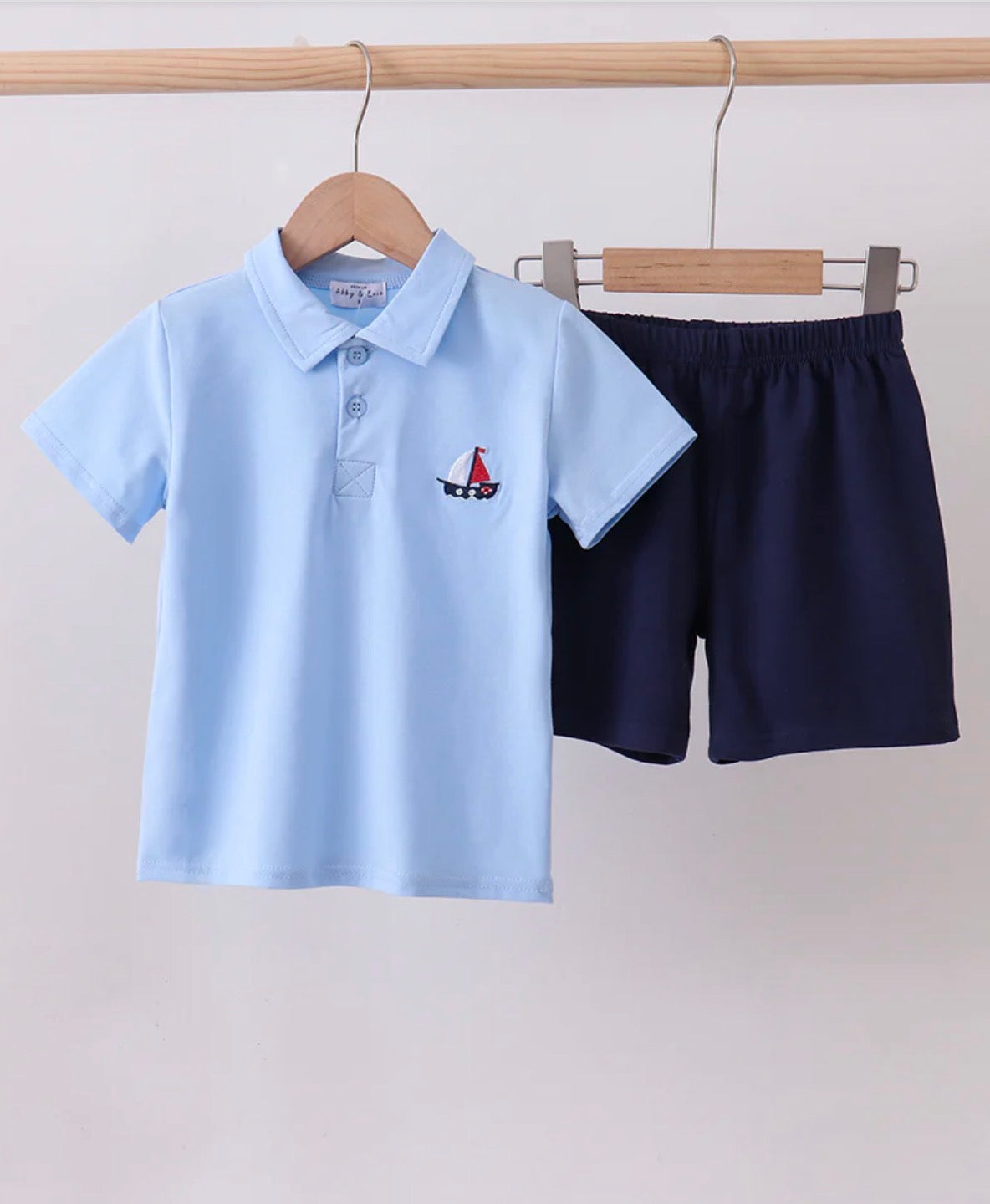 Embroidered Sailboat Short Set