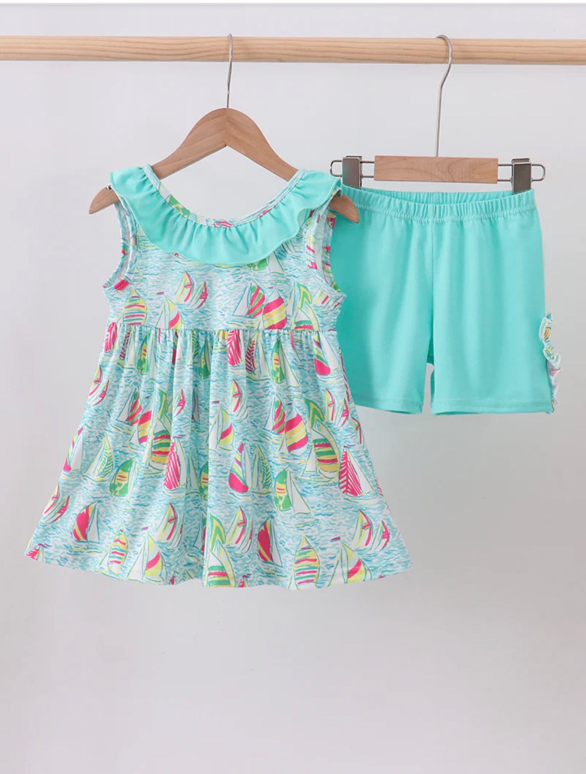 Turquoise/Pink Sailboat Print Short Set
