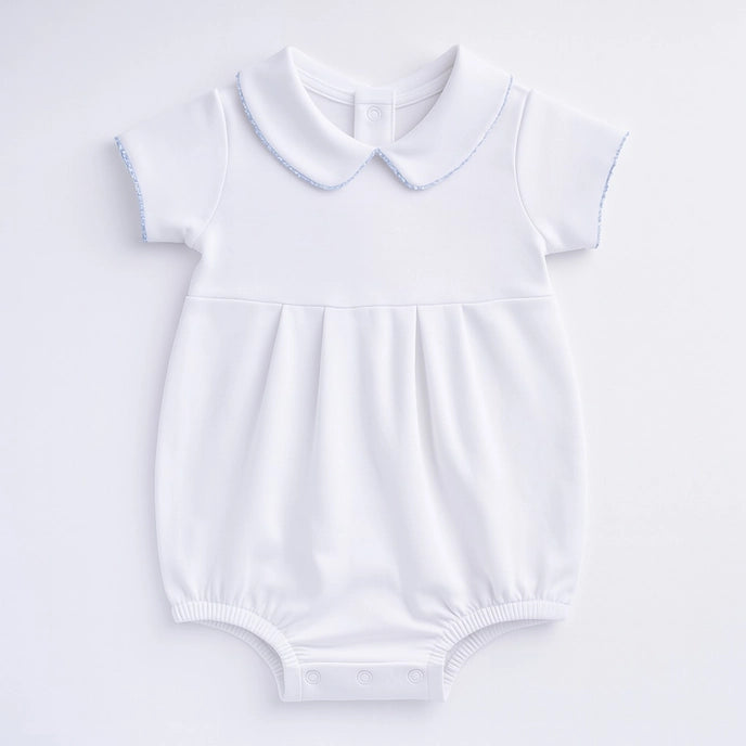 Magnolia Baby White Bubble with Blue Trim on Peter Pan Collar