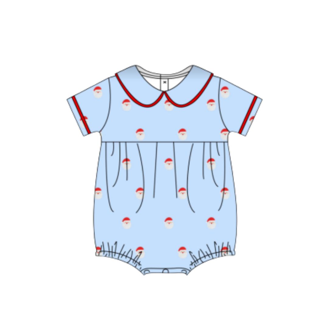 PRE ORDER - Hazel Blue All Over Blue Embroidered Santa Corduroy Bubble