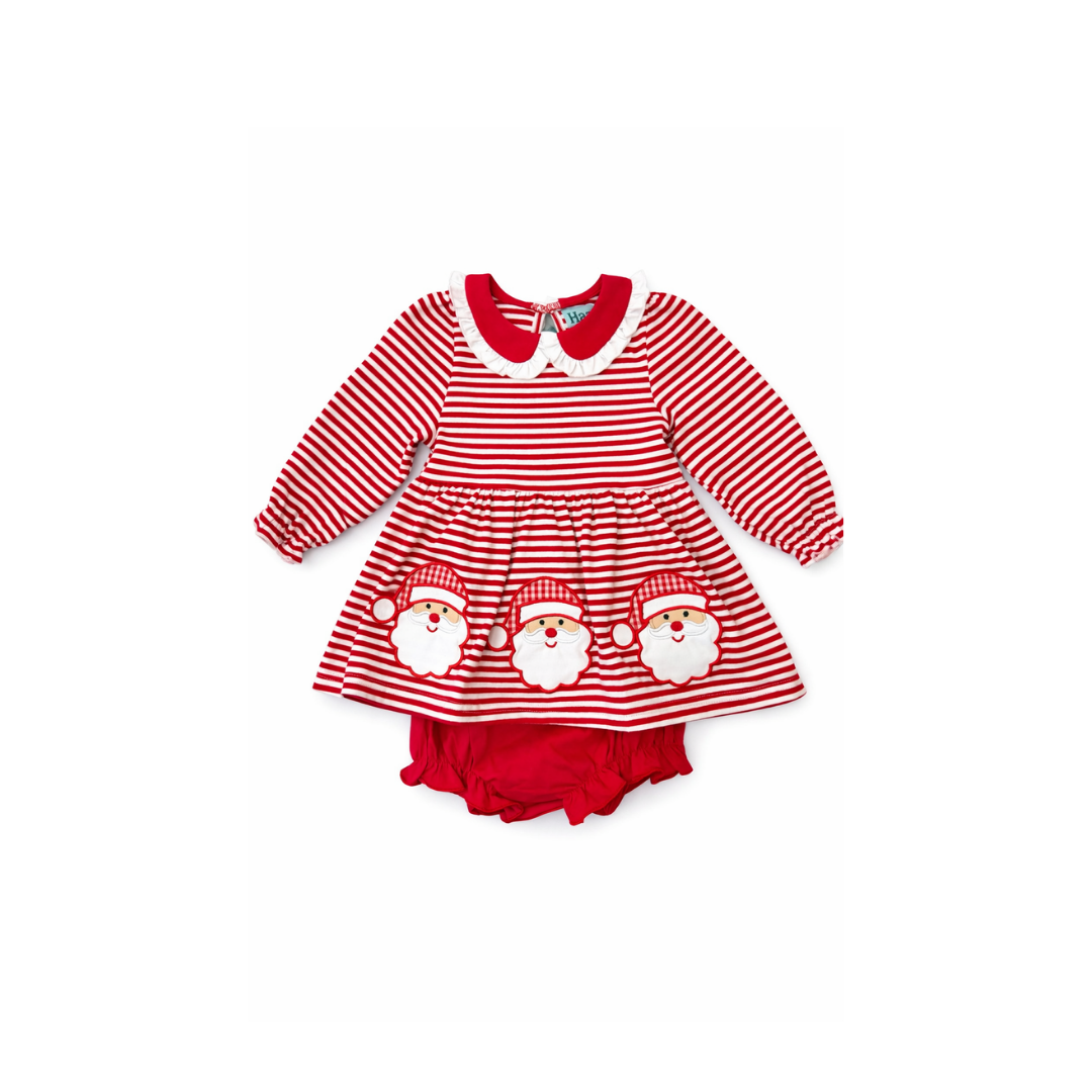 PRE ORDER - Hazel Blue Red Stripe Santa Applique Bloomer Set with Ruffle Collar