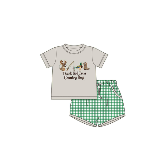 PRE ORDER - Funfetti Kids Thank God Im a Country Boy Applique Short Set