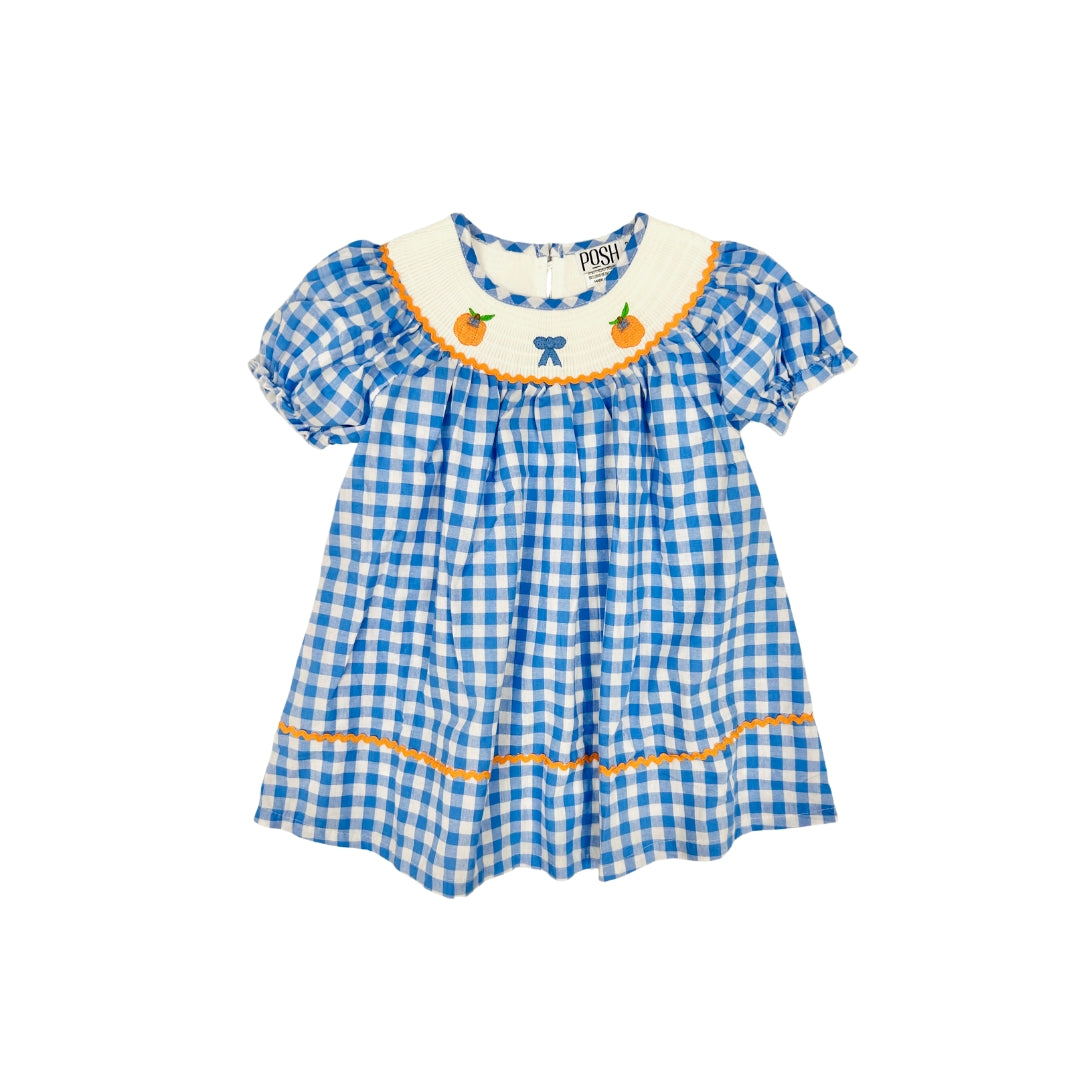 Blue Gingham/Embroidered Pumpkin with Bow Dress