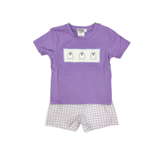 POSH Purple Gingham Embroidered Ghost Short Set