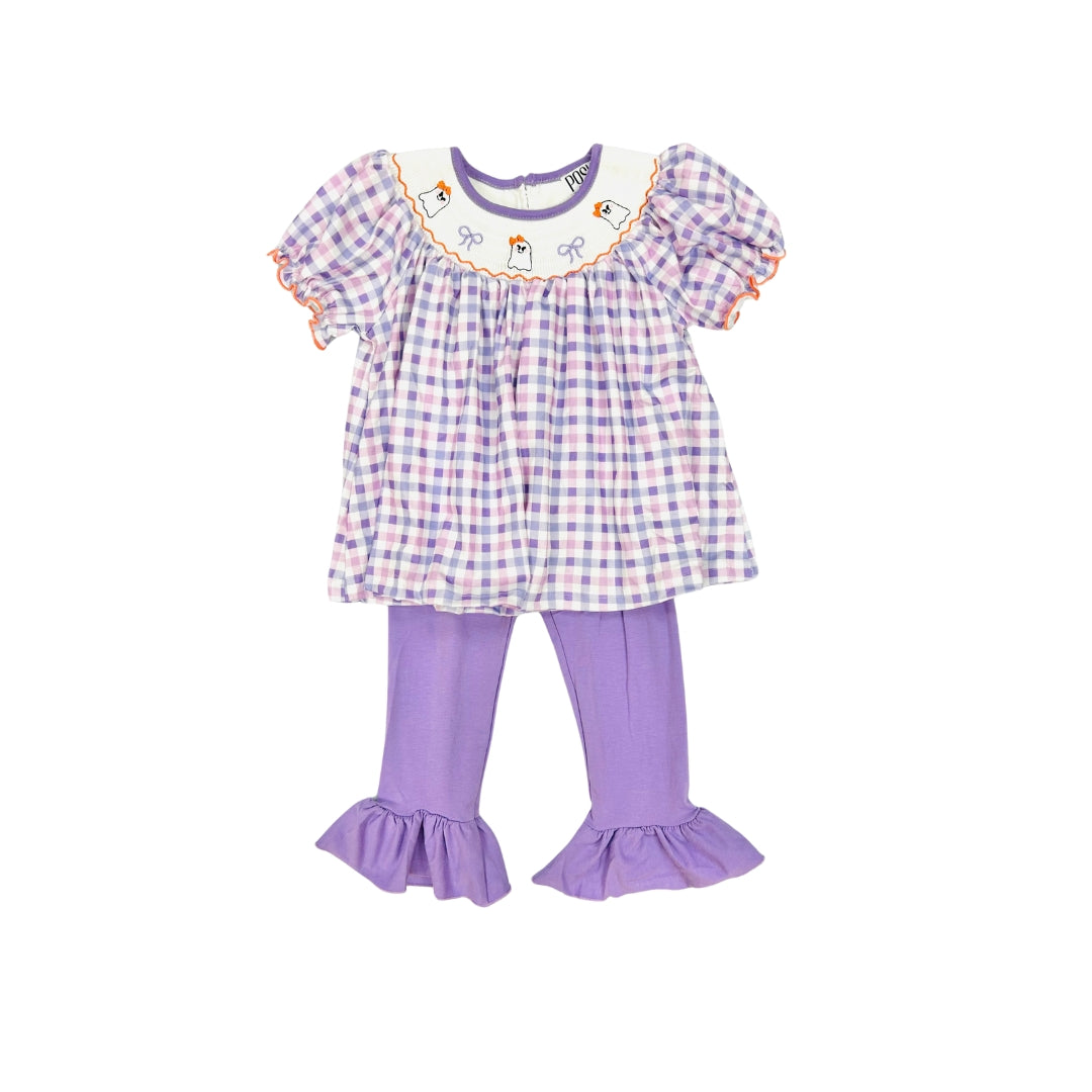 POSH Purple Gingham Embroidered Ghost/Bow Legging Set