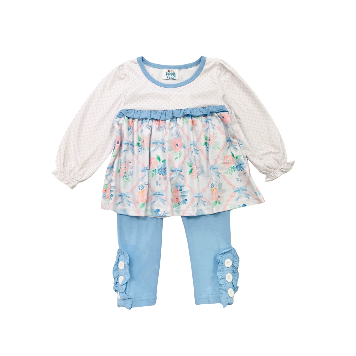 Funfetti Kids Girl Blue Floral Ruffle Side Pant Set