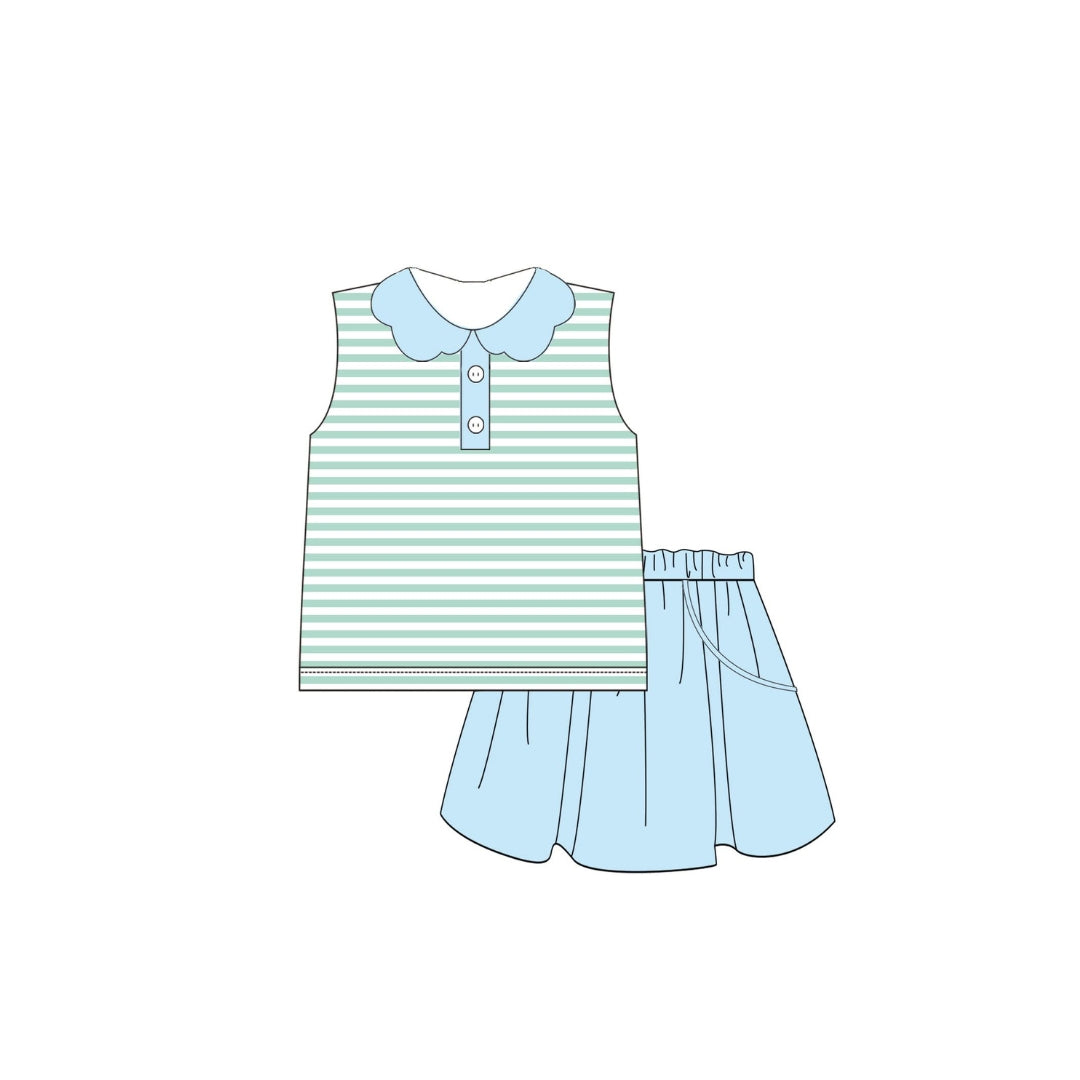 PRE ORDER - Funfetti Kids Mint/Blue Stripe Skirt Set