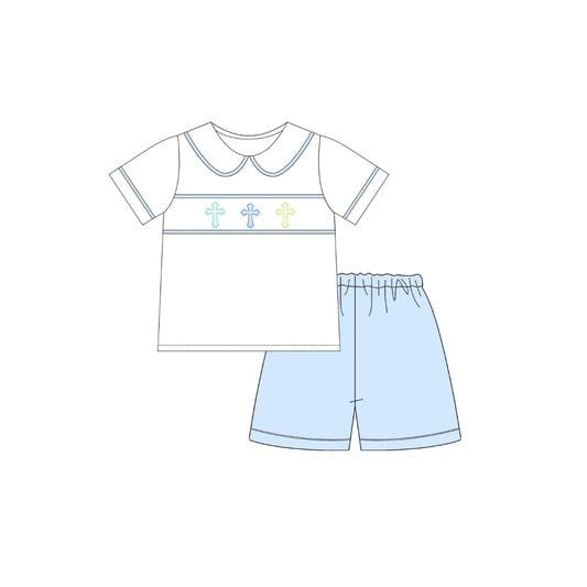 PRE ORDER - Funfetti Kids Embroidered Pastel Cross Short Set