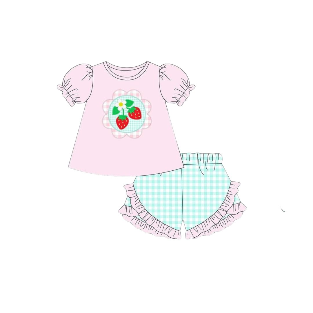 PRE ORDER - Funfetti Kids Girl Pink Strawberry Ruffle Short Set