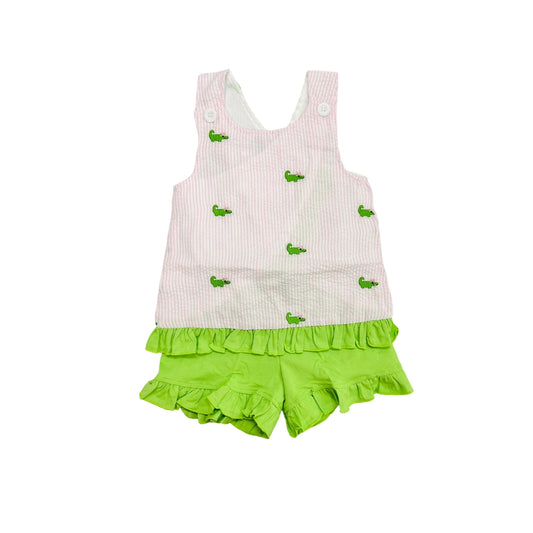 Funfetti Kids Alligator Seersucker Ruffle Short Set