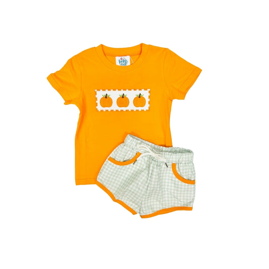 Funfetti Kids Pumpkin/Gingham Short Set