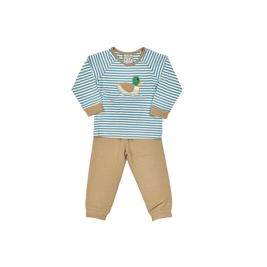 Three Sisters Duck Applique Stripe Jogger Set