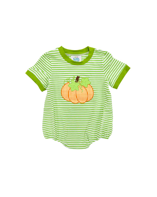 Funfetti Kids Green Stripe Bubble with Pumpkin Applique