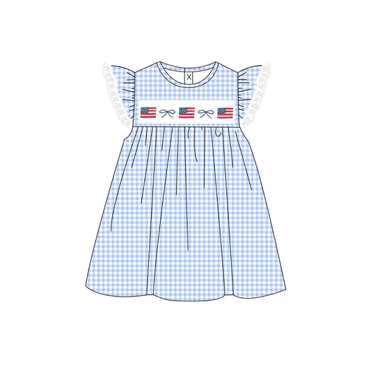 PRE ORDER - Funfetti Kids Navy Gingham Flag Embroidered Dress
