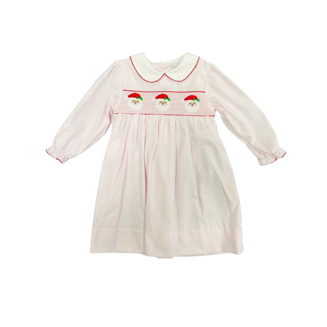 Petit Ami Light Pink Smocked Santa Dress