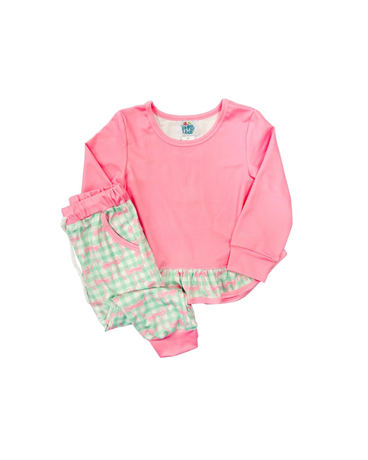 Funfetti Kids Pink Gingham/Bow Jogger Set