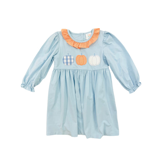 Stitchy Fish Girl Blue Dress with Pumpkin Appliques