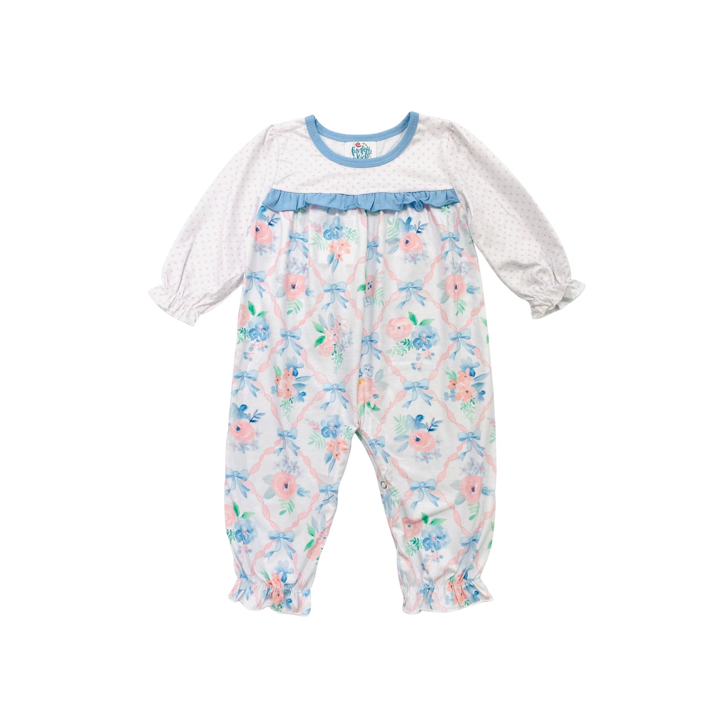 Funfetti Kids Girl Blue Floral Ruffle Romper