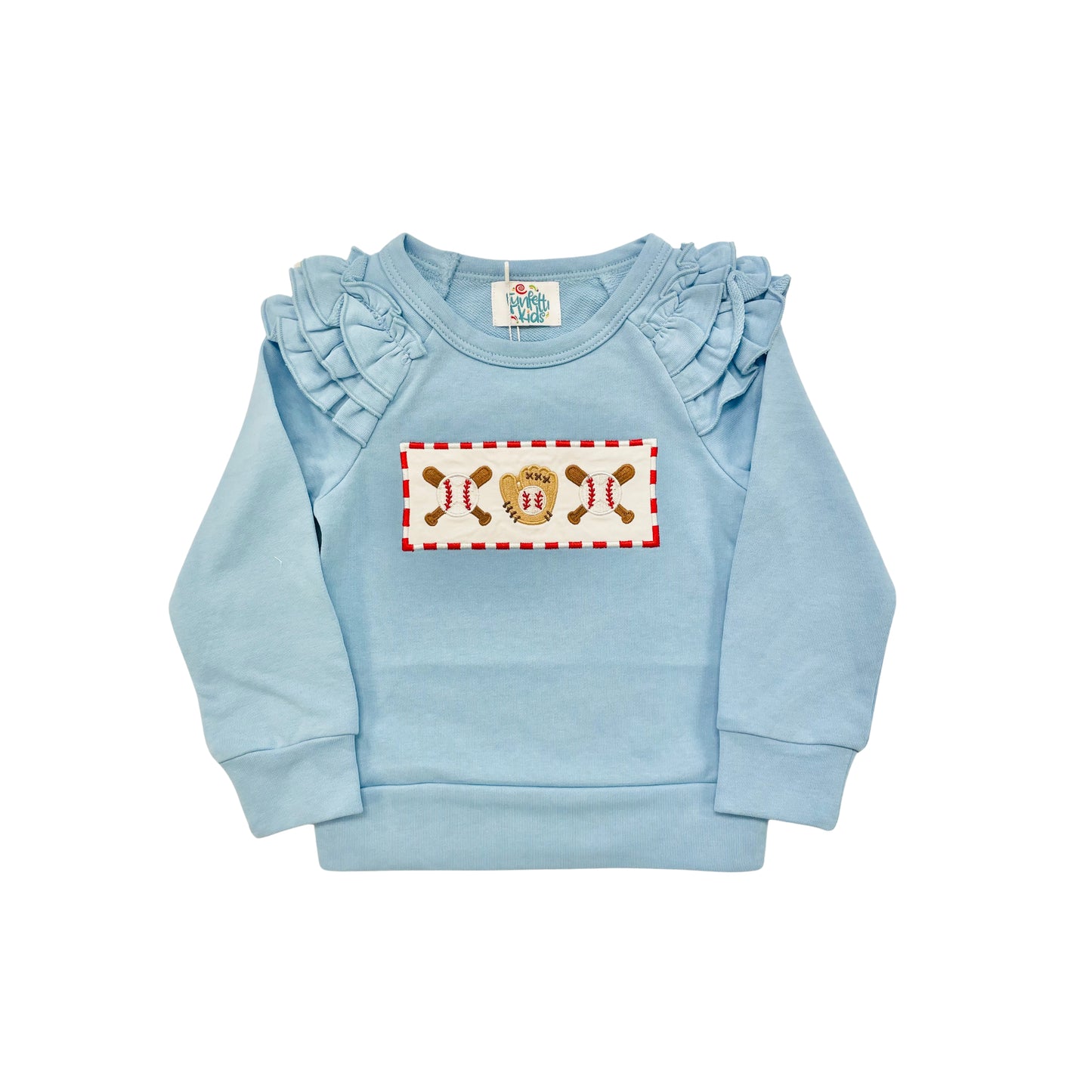 Funfetti Kids Girl Baseball Ruffle Shoulder Sweatshirt