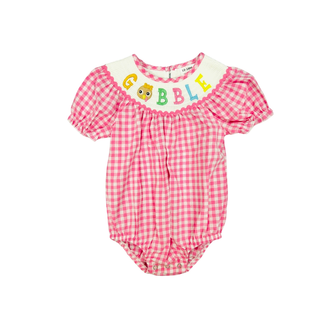 Pink Gingham Embroidered Gobble Bubble