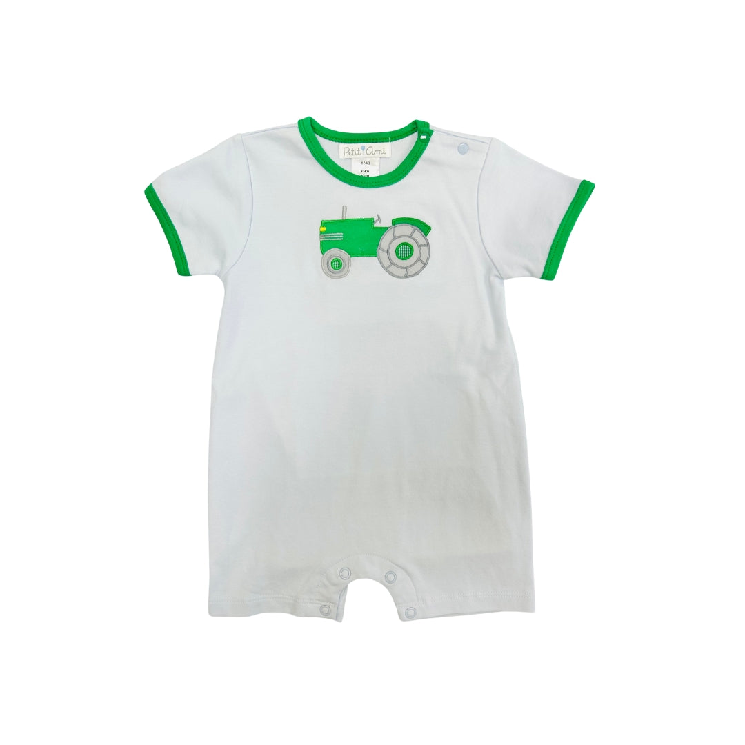 Petit Ami Short Sleeve Tractor Applique Romper