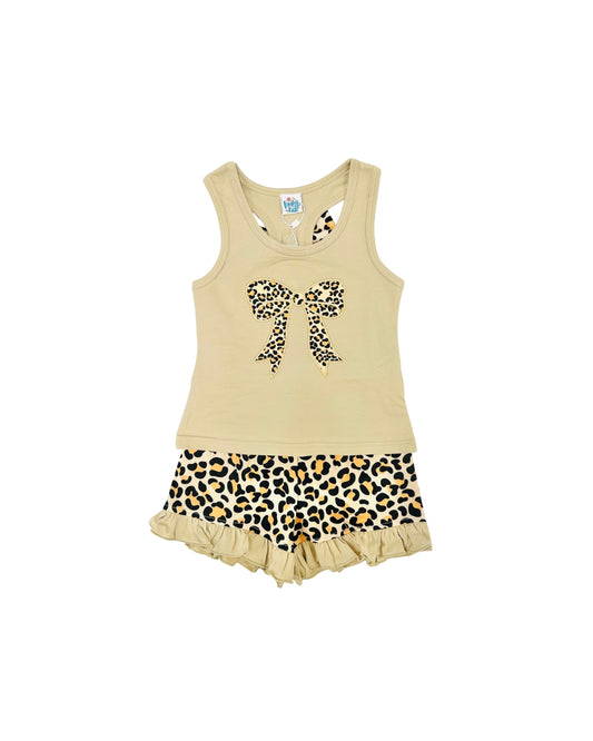 Funfetti Kids Leopard Bow Short Set
