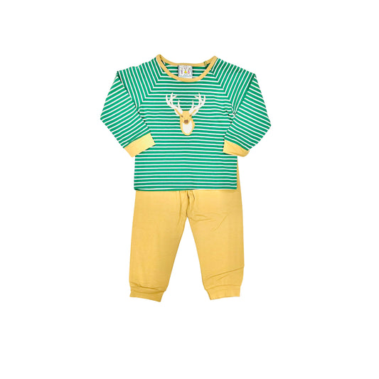 Three Sisters Deer Applique Stripe Jogger Set