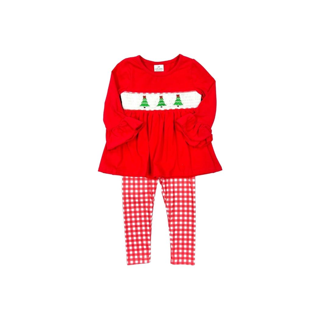 Christmas Tree/Gingham Embroidered Legging Set