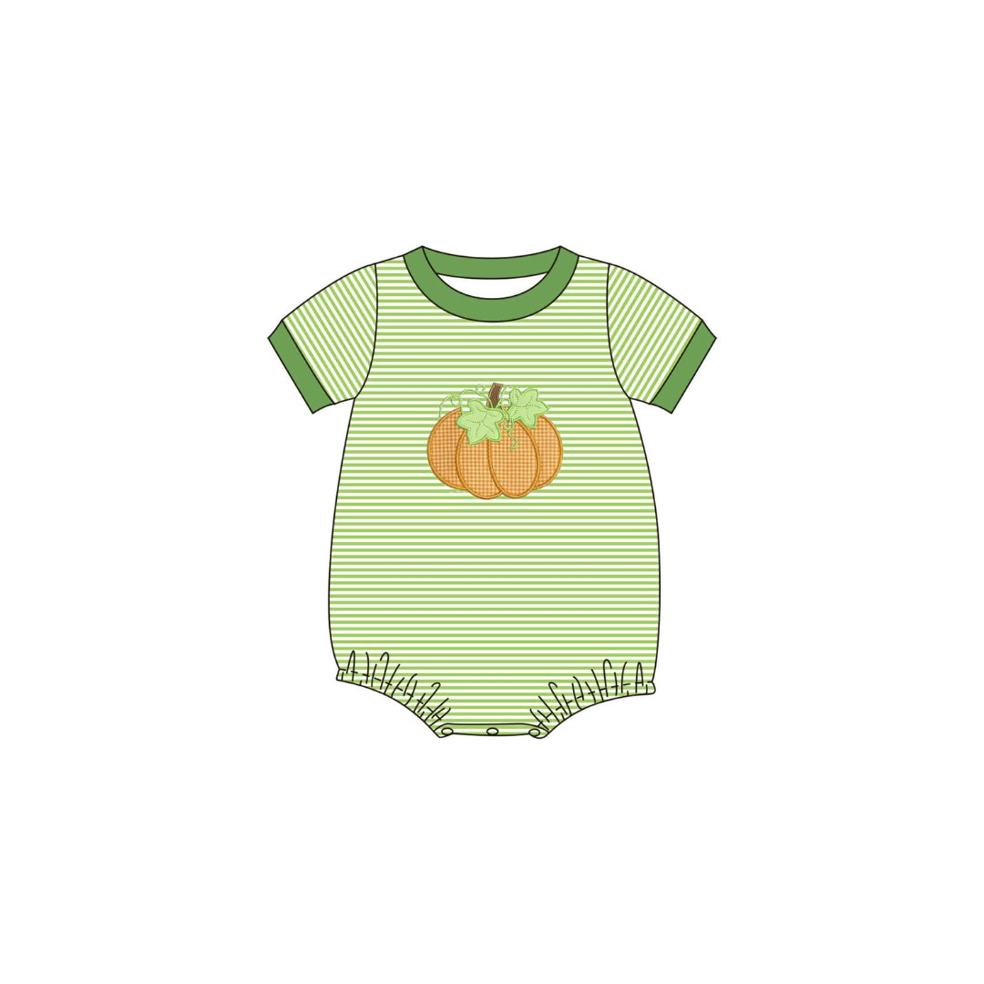 PRE ORDER - Funfetti Kids Green Stripe Bubble with Pumpkin Applique